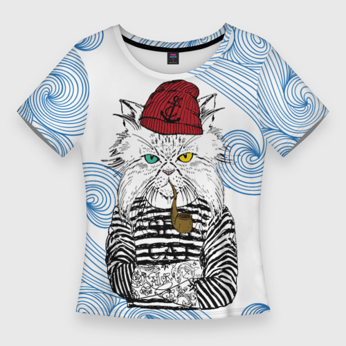Женская футболка 3D Slim Лесной кот моряк, цвет 3D печать