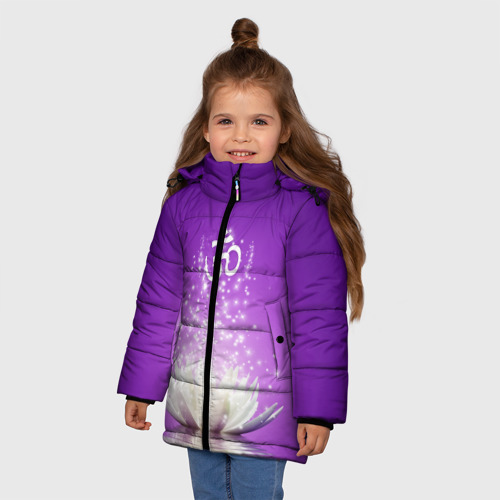 Зимняя куртка для девочек 3D Лотос просветления, цвет черный - фото 3