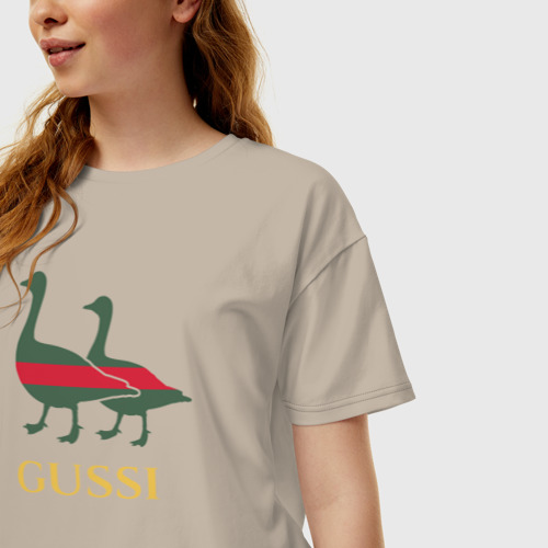 Женская футболка хлопок Oversize Gussi GG, цвет миндальный - фото 3