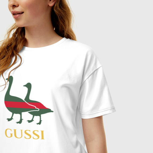 Женская футболка хлопок Oversize Gussi GG, цвет белый - фото 3