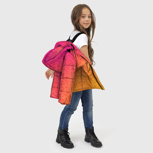 Зимняя куртка для девочек 3D Солнечные мандалы, цвет светло-серый - фото 6