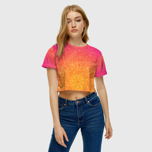 Женская футболка Crop-top 3D Солнечные мандалы, цвет 3D печать - фото 4