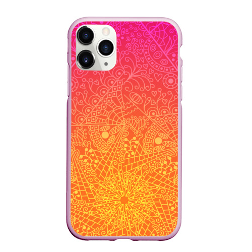 Чехол для iPhone 11 Pro Max матовый Солнечные мандалы, цвет розовый