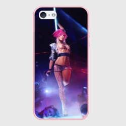 Чехол для iPhone 5/5S матовый Девушка с розовыми волосами на пилоне - Киберпанк 2077