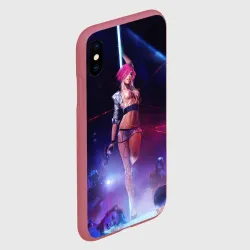 Чехол для iPhone XS Max матовый Девушка с розовыми волосами на пилоне - Киберпанк 2077 - фото 2