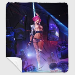 Плед с рукавами Девушка с розовыми волосами на пилоне - Киберпанк 2077