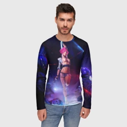 Мужской лонгслив 3D Девушка с розовыми волосами на пилоне - Киберпанк 2077 - фото 2
