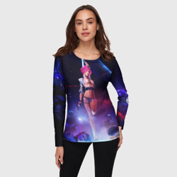 Женский лонгслив 3D Девушка с розовыми волосами на пилоне - фото 2