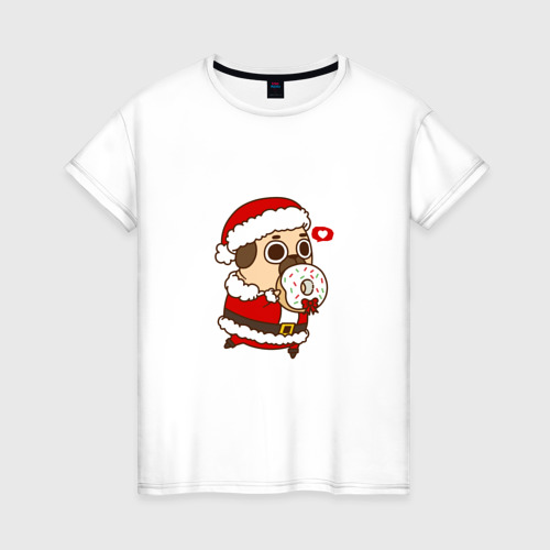 Женская футболка хлопок Puglie Pug Новогодний