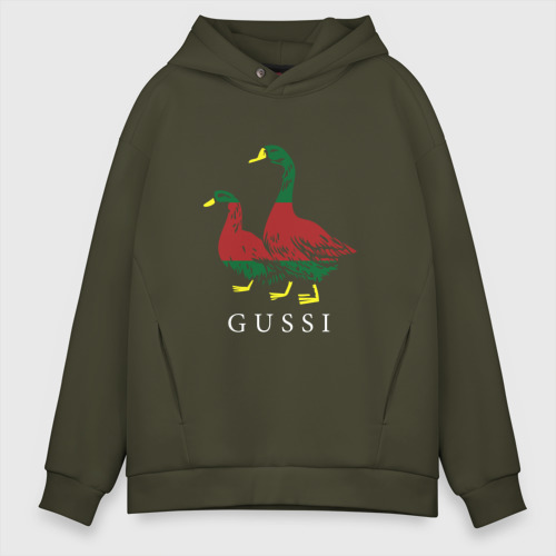 Мужское худи Oversize хлопок Модный гусь gussi, цвет хаки