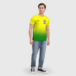 Футболка с принтом Сборная Бразилии для мужчины, вид на модели спереди №3. Цвет основы: белый