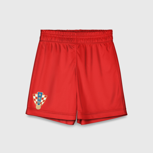 Детские спортивные шорты с принтом Сборная Хорватии домашняя 2018 3D, вид спереди №1