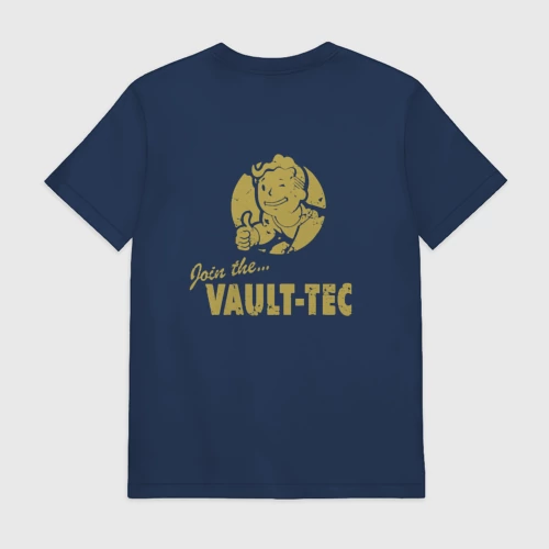 Мужская футболка хлопок с принтом Vault Tec, вид сзади #1