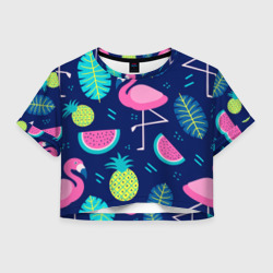 Женская футболка Crop-top 3D Фламинго