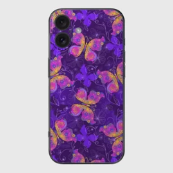 Чехол для iPhone 16 силиконовый с защитой камеры Розовые бабочки