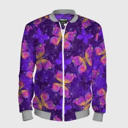 Мужской бомбер 3D Розовые бабочки