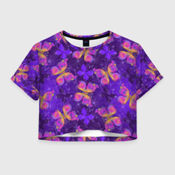 Женская футболка Crop-top 3D Розовые бабочки