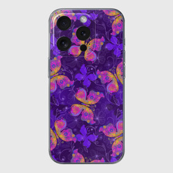 Чехол для iPhone 15 Pro Max силиконовый с защитой камеры Розовые бабочки