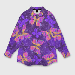Женская рубашка oversize 3D Розовые бабочки