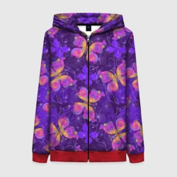 Женская толстовка 3D на молнии Розовые бабочки