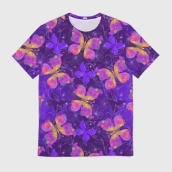 Мужская футболка 3D Розовые бабочки
