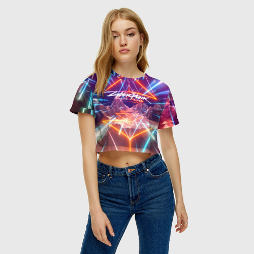 Женская футболка Crop-top 3D Cyber Punk 2077, цвет 3D печать - фото 3