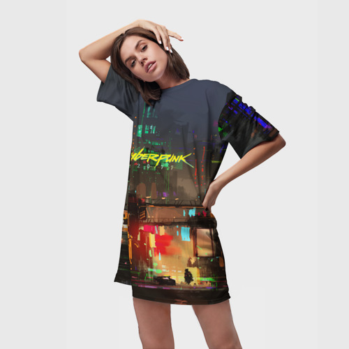 Платье-футболка 3D Cyber Punk 2077, цвет 3D печать - фото 3