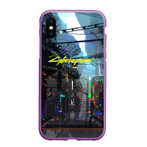 Чехол для iPhone XS Max матовый Cyber Punk 2077, цвет фиолетовый