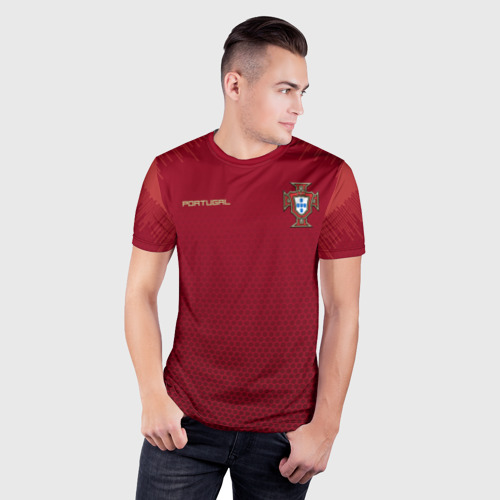 Мужская футболка 3D Slim Сборная Португалии соты сетка, цвет 3D печать - фото 3