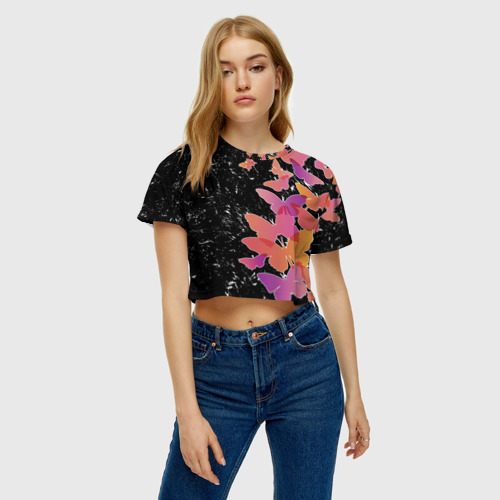 Женская футболка Crop-top 3D Бабочки — это цветы, цвет 3D печать - фото 3