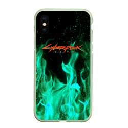 Чехол для iPhone XS Max матовый Cyberpunk 2077 пламя