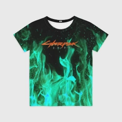 Детская футболка 3D Cyberpunk 2077 пламя