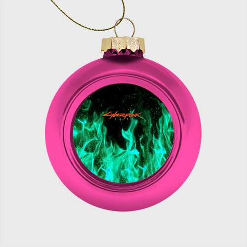Стеклянный ёлочный шар Cyberpunk 2077 пламя, цвет розовый