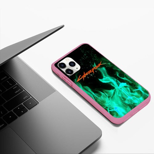 Чехол для iPhone 11 Pro Max матовый Cyberpunk 2077 пламя, цвет малиновый - фото 5