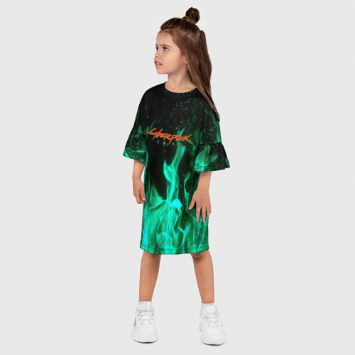 Детское платье 3D Cyberpunk 2077 пламя, цвет 3D печать - фото 3