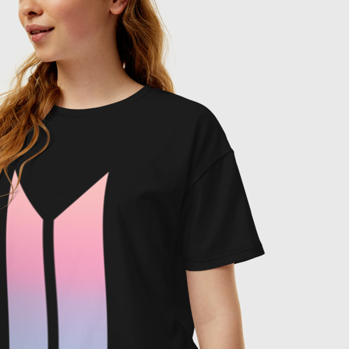 Женская футболка хлопок Oversize BTS, цвет черный - фото 3