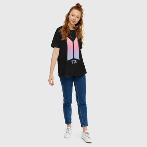 Женская футболка хлопок Oversize BTS, цвет черный - фото 5