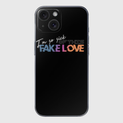 Чехол для iPhone 15 силиконовый с защитой камеры Fake love