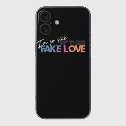 Чехол для iPhone 16 силиконовый с защитой камеры Fake love