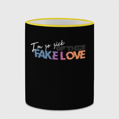 Кружка с полной запечаткой Fake love, цвет Кант желтый - фото 4