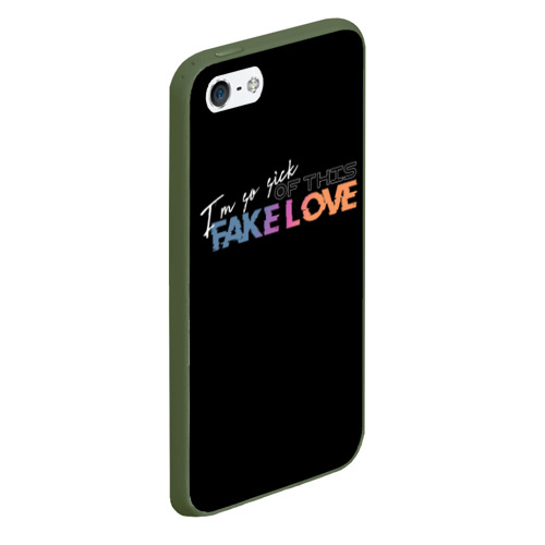 Чехол для iPhone 5/5S матовый Fake love, цвет темно-зеленый - фото 3