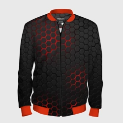 Мужской бомбер 3D Тёмная стальная броня с красными сотами