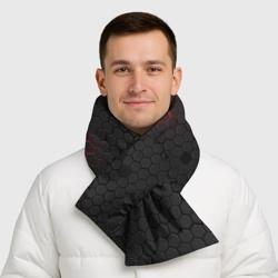 Шарф-пуховик 3D Тёмная стальная броня с красными сотами - фото 2