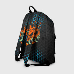 Рюкзак с принтом Cyberpunk 2077 самурай на спине для любого человека, вид сзади №1. Цвет основы: белый