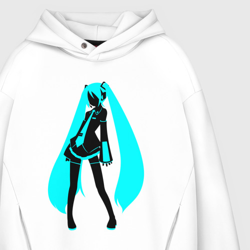 Мужское худи Oversize хлопок Силуэт Miku Hatsune, цвет белый - фото 4