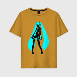 Женская футболка хлопок Oversize Силуэт Miku Hatsune