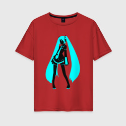 Женская футболка хлопок Oversize Силуэт Miku Hatsune