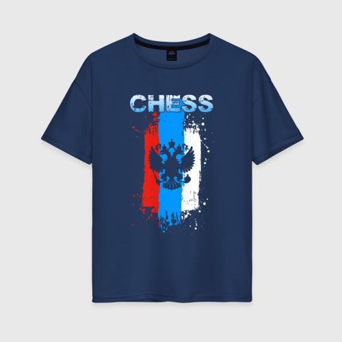 Женская футболка хлопок Oversize Chess, цвет темно-синий