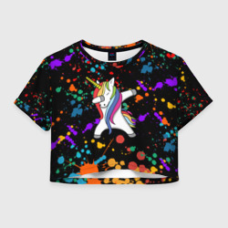 Женская футболка Crop-top 3D Единорог радуга Rainbow unicorn