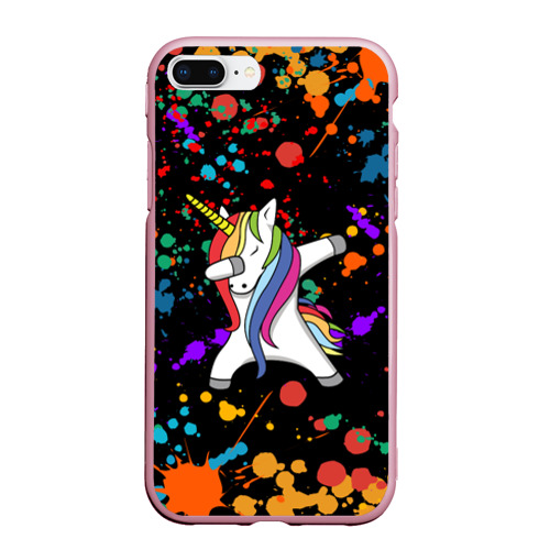 Чехол для iPhone 7Plus/8 Plus матовый Единорог радуга Rainbow unicorn, цвет розовый